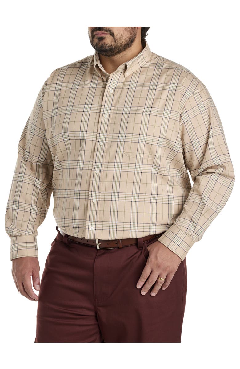 Oak Hill by DXL Big & Tall Large Plaid Sport Shirt, Alternate, color, Tan