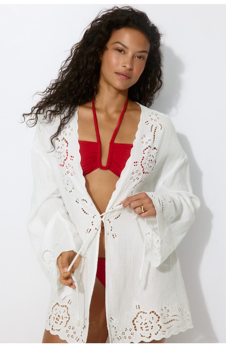 H&M Cotton Muslin Beach Kaftan, Alternate, color, White