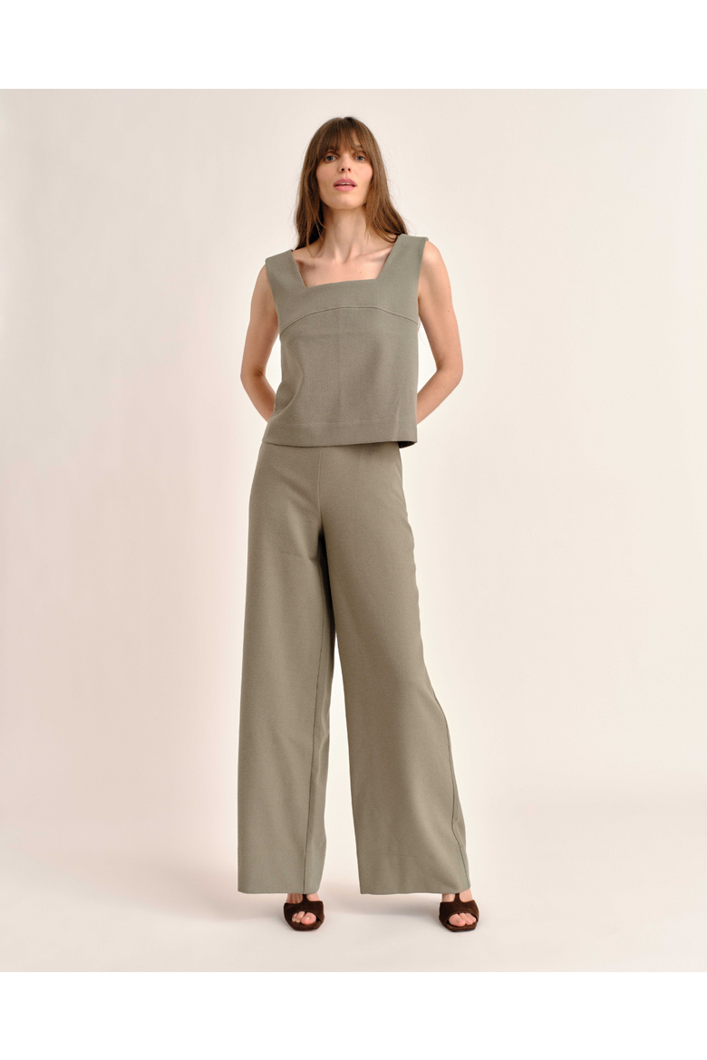 Olivia Pebbled Crepe Pant, Alternate, color, Moss