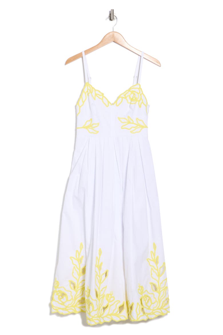 Maude Embroidered A-Line Dress, Alternate, color, WHITE/ GOLDEN GLOW
