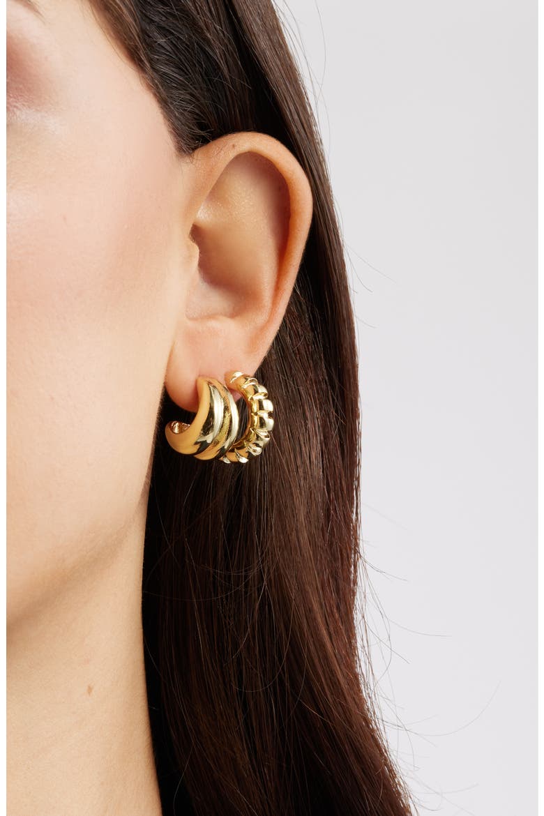 Set of 3 Textured Hoop Earrings, Alternate, color, GOLD