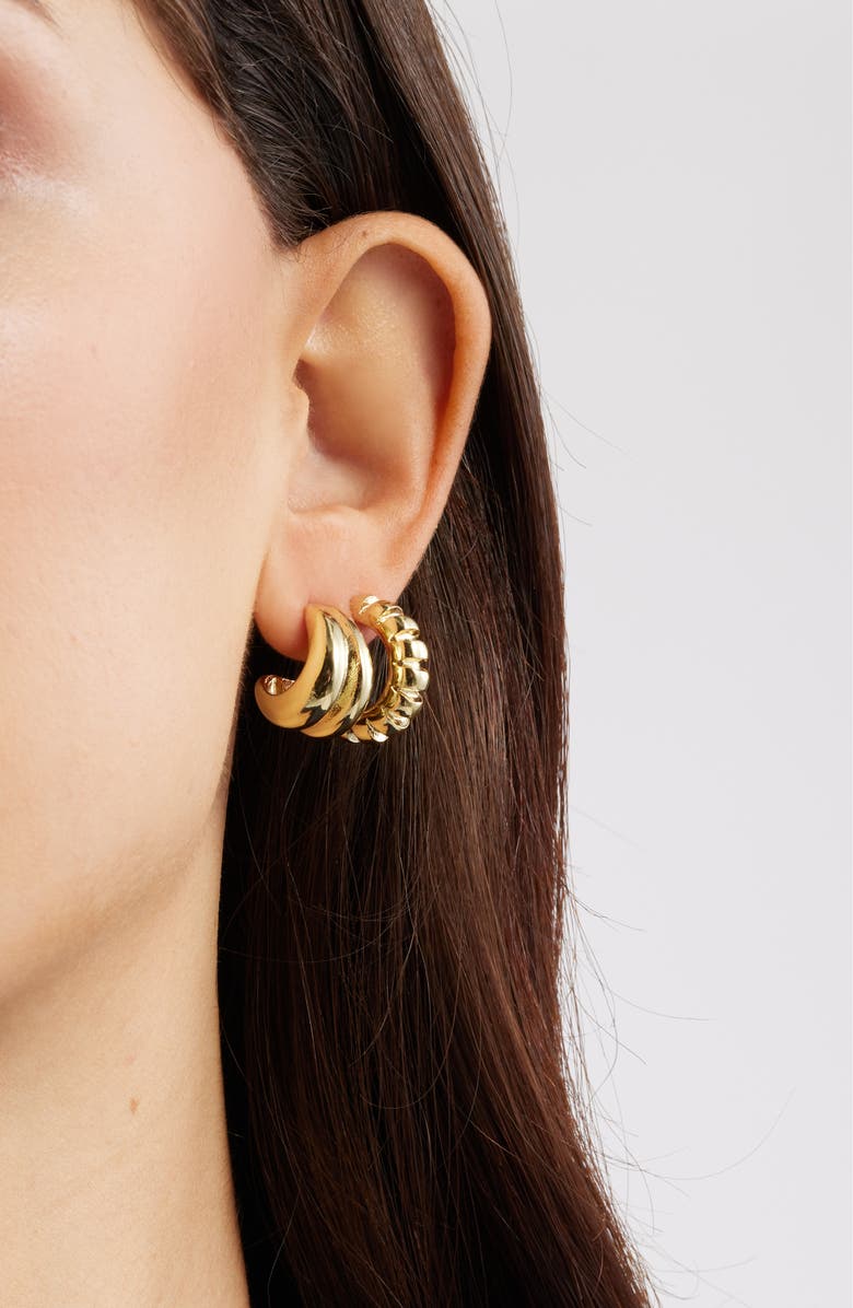 Nordstrom Set of 3 Textured Hoop Earrings, Alternate, color, Gold