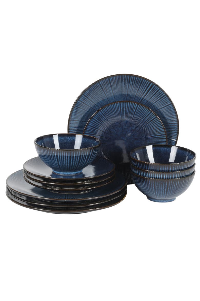 Midnight Luna Plates and Bowls Sets, Stoneware Dinnerware Sets, Reactive Glaze Dish Set - Blue, Main, color, Cobalt