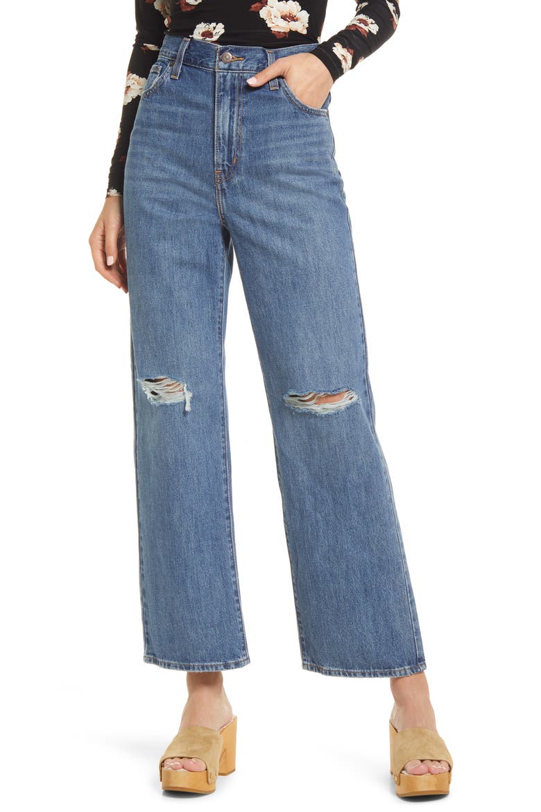 LEVIS High Waist Wide Leg Distressed Jeans, Main, color, QUITE CHURLISH
