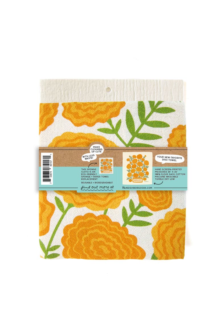 Marigolds Dish Towel + Sponge Cloth Gift Set, Alternate, color, Orange