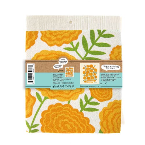 The Neighborgoods Marigolds Dish Towel + Sponge Cloth Gift Set In Multi