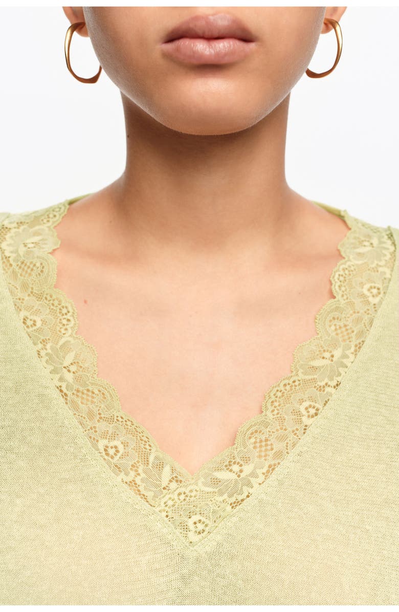Bimba y Lola Short Sweater In Cotton Linen and Lace, Alternate, color, Light Green