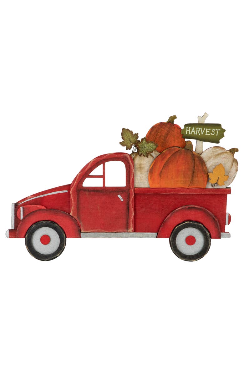 Northlight 14" Red Truck with Pumpkins Fall Harvest Sign Decoration, Main, color, Red