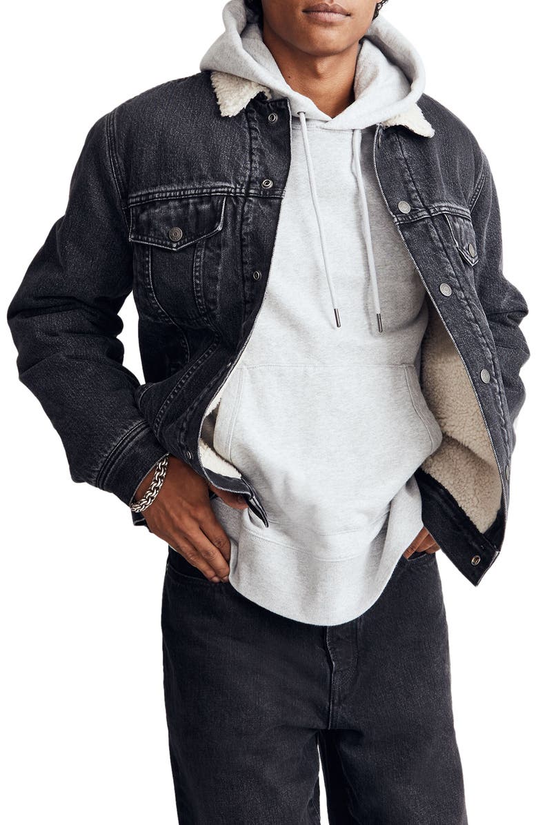 Madewell Faux Shearling Lined Denim Jacket, Main, color, 