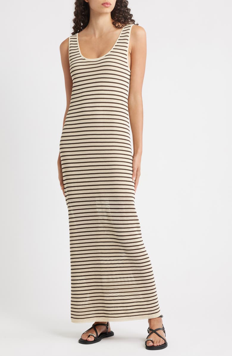 rag & bone Zoey Stripe Open Knit Maxi Tank Dress, Main, color, Beige Multi