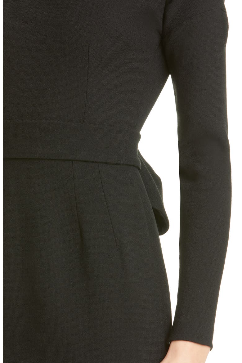 Bow Back Long Sleeve Wool Blend Crepe Dress, Alternate, color, BLACK