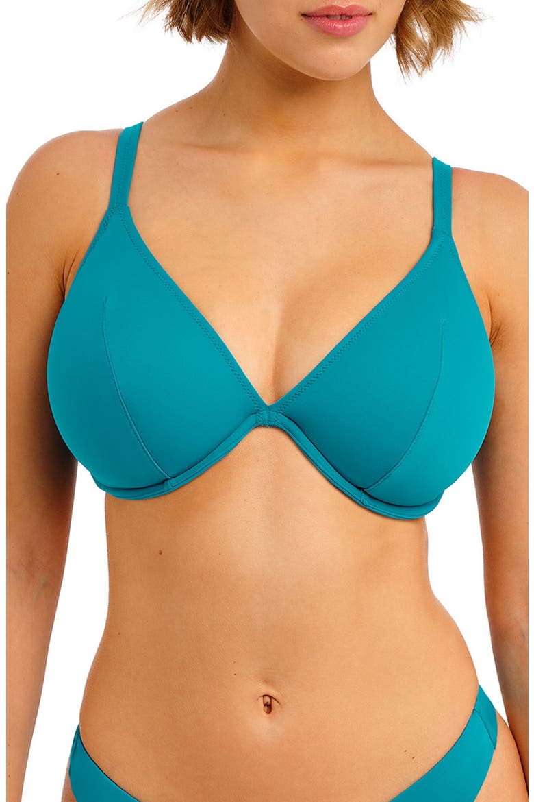 Jewel Cove Underwire Plunge Bikini Top, Main, color, PLAIN MOONSTONE