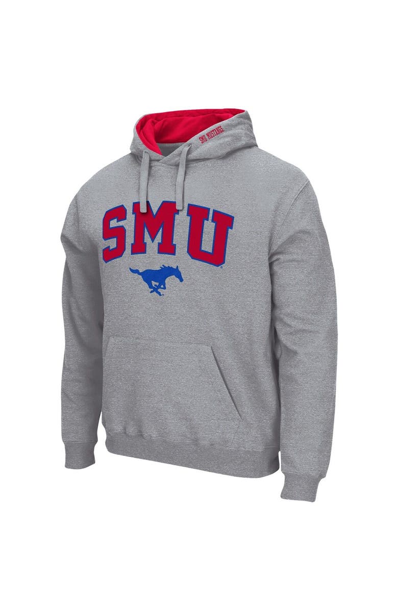 COLOSSEUM Men's Colosseum Heathered Gray SMU Mustangs Arch and Logo Pullover Hoodie, Alternate, color, 