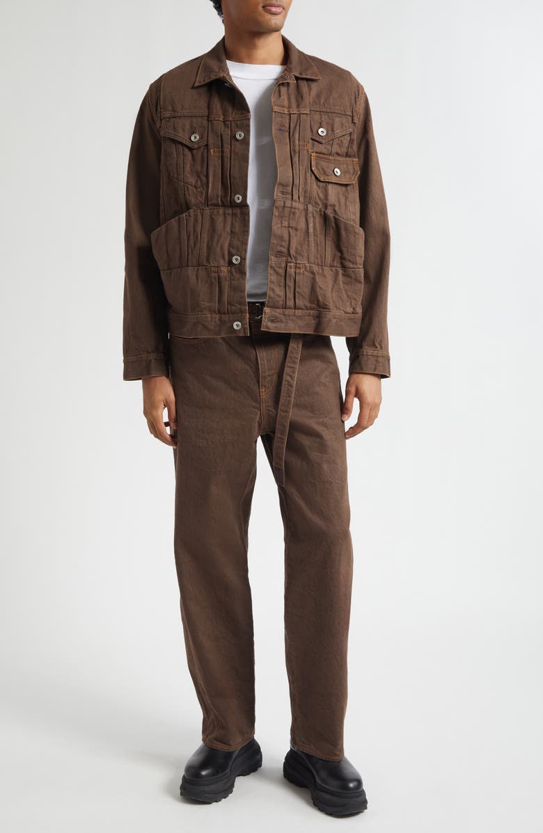 Sacai Denim Trucker Jacket, Alternate, color, Brown