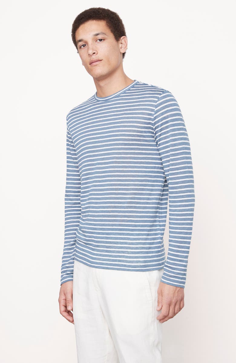 Vince Stripe Raglan Sleeve Linen T-Shirt, Alternate, color, Night Blue/ Off White
