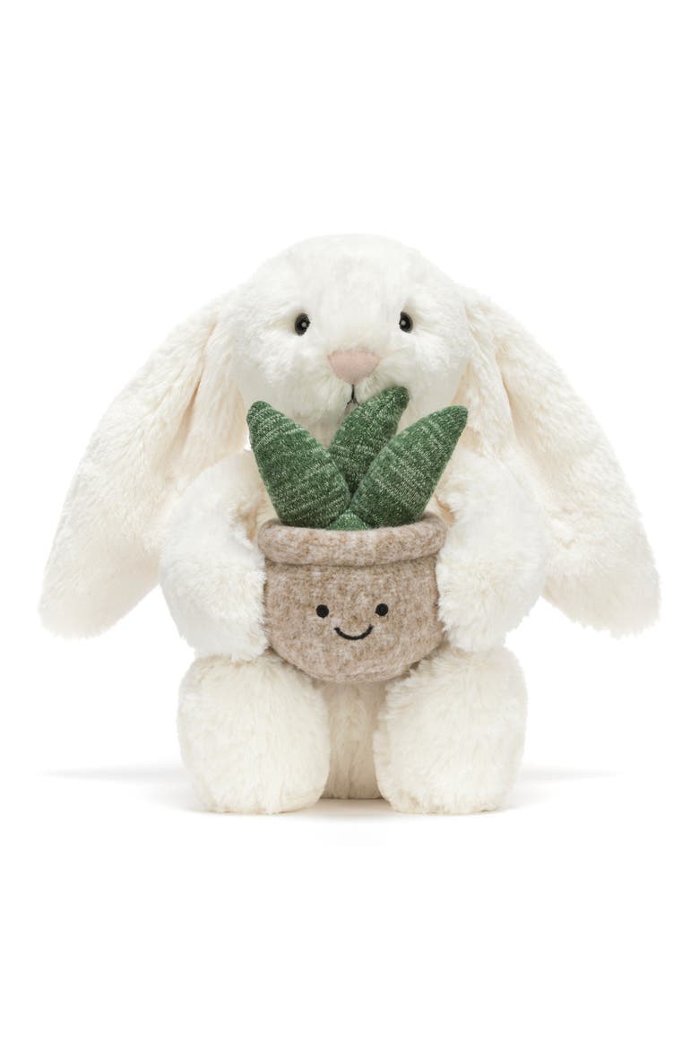 Bunny with Plant Plushie, Alternate, color, WHITE