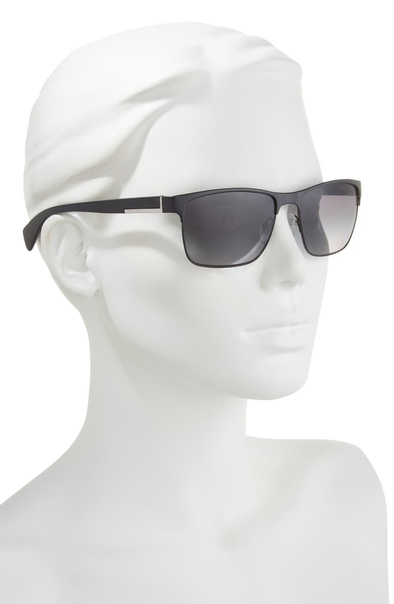 Prada 58mm Rectangle Polarized Sunglasses, Alternate, color, Matte Black