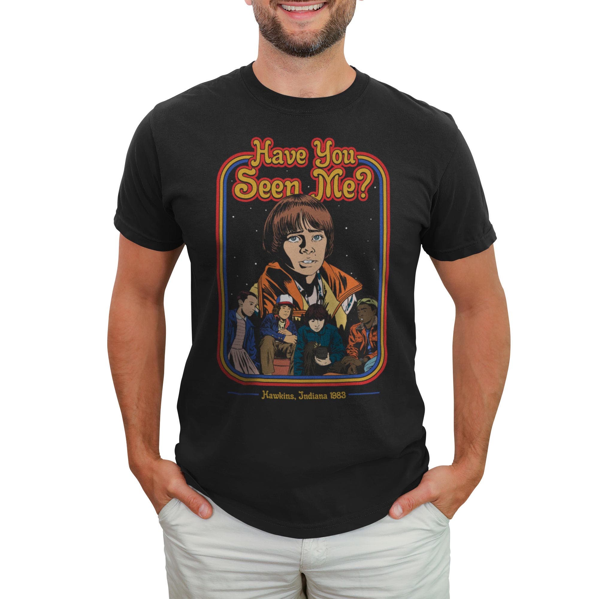 Men's Stranger Things Retro Will Have You Seen Me?  Graphic T-Shirt in Black 