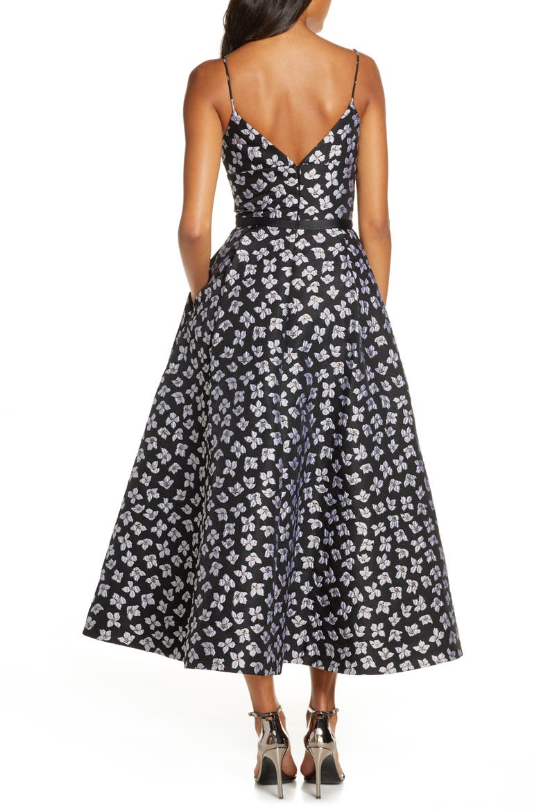 Floral Jacquard Evening Dress, Alternate, color, JET MULTI