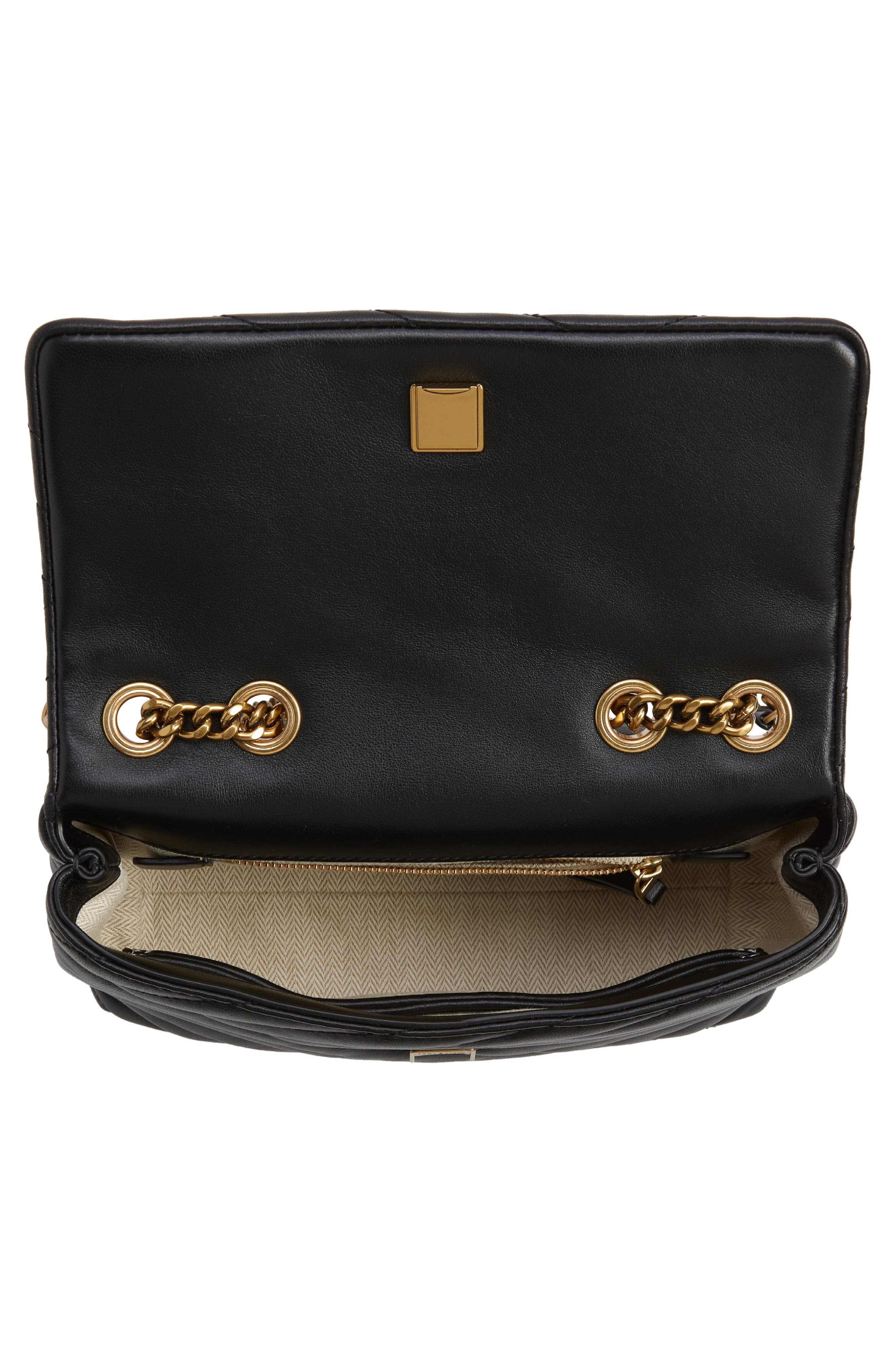 Tory Burch Small Kira Chevron Convertible Shoulder Bag, Alternate, color, Black