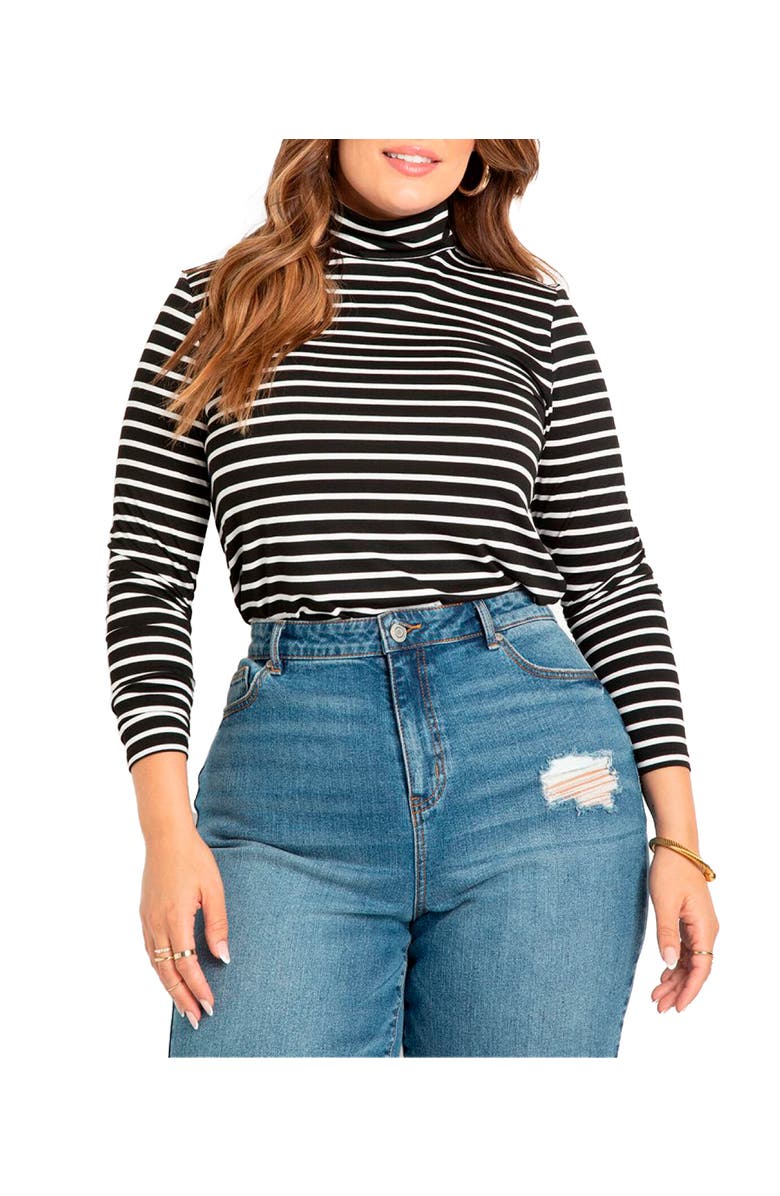 ELOQUII Layering Turtleneck, Main, color, Black White Stripe