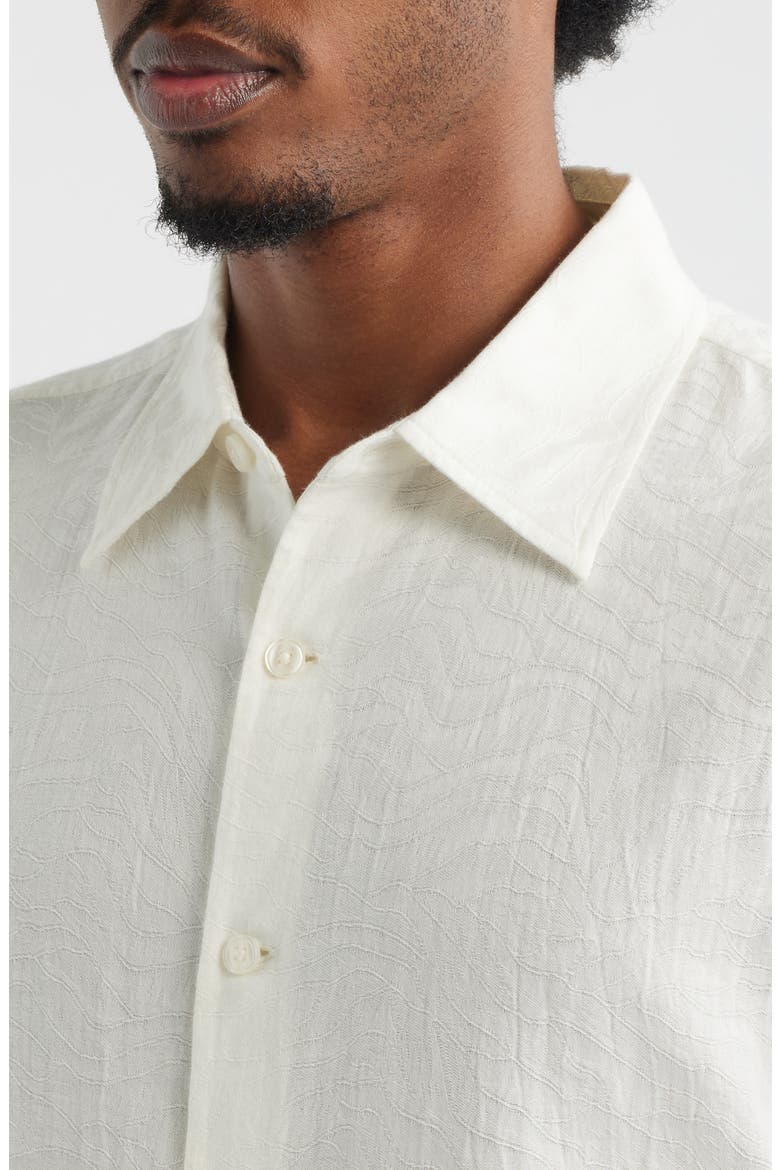 Dune Oversize Short Sleeve Jacquard Button-Up Shirt, Alternate, color, IVORY EGRET