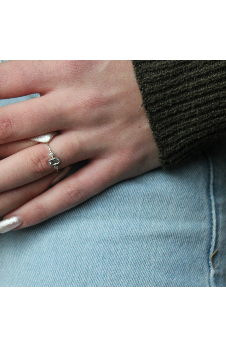 LuvMyJewelry Emerald Cut Aquamarine & Diamond Birthstone Ring in 14K Gold, Alternate, color, White Gold