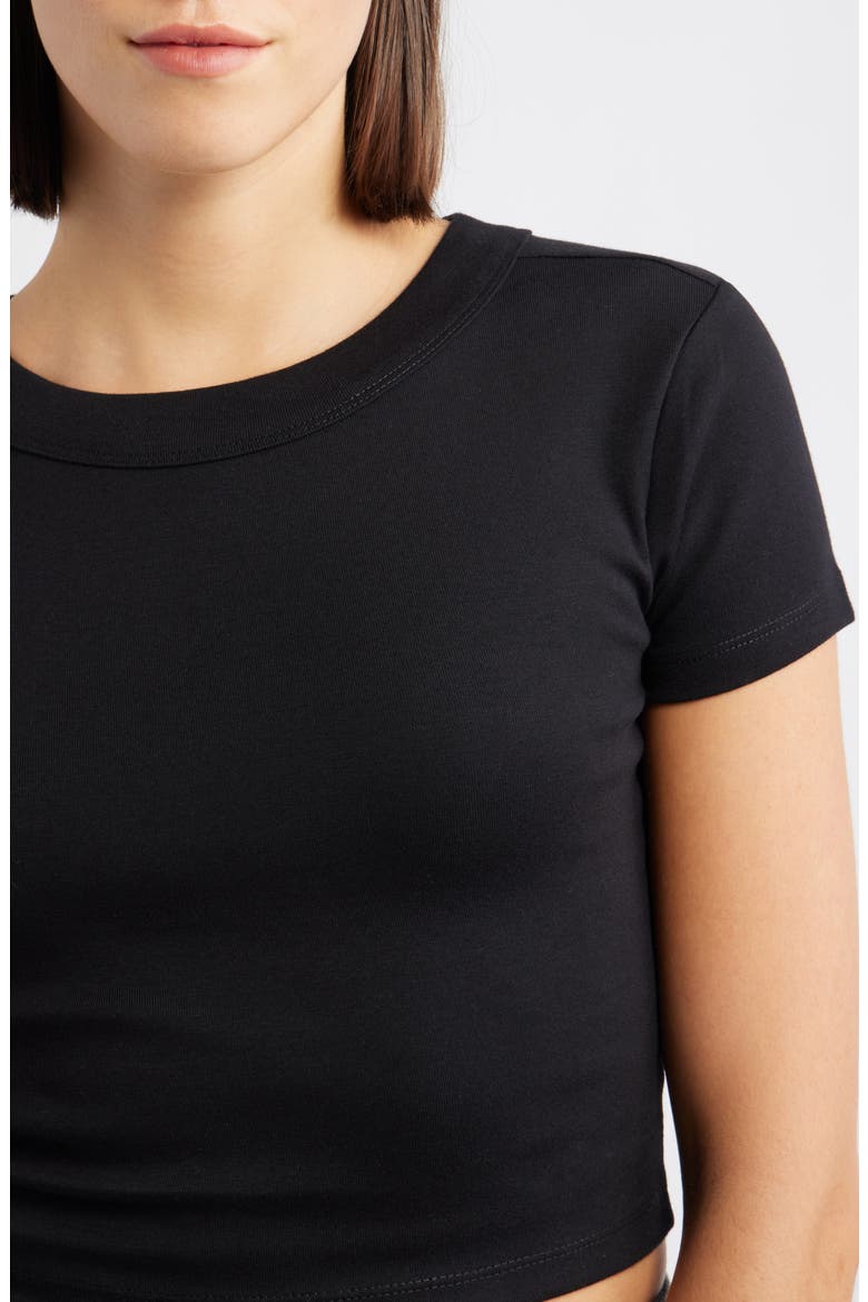 Crop Stretch Cotton T-Shirt, Alternate, color, BLACK