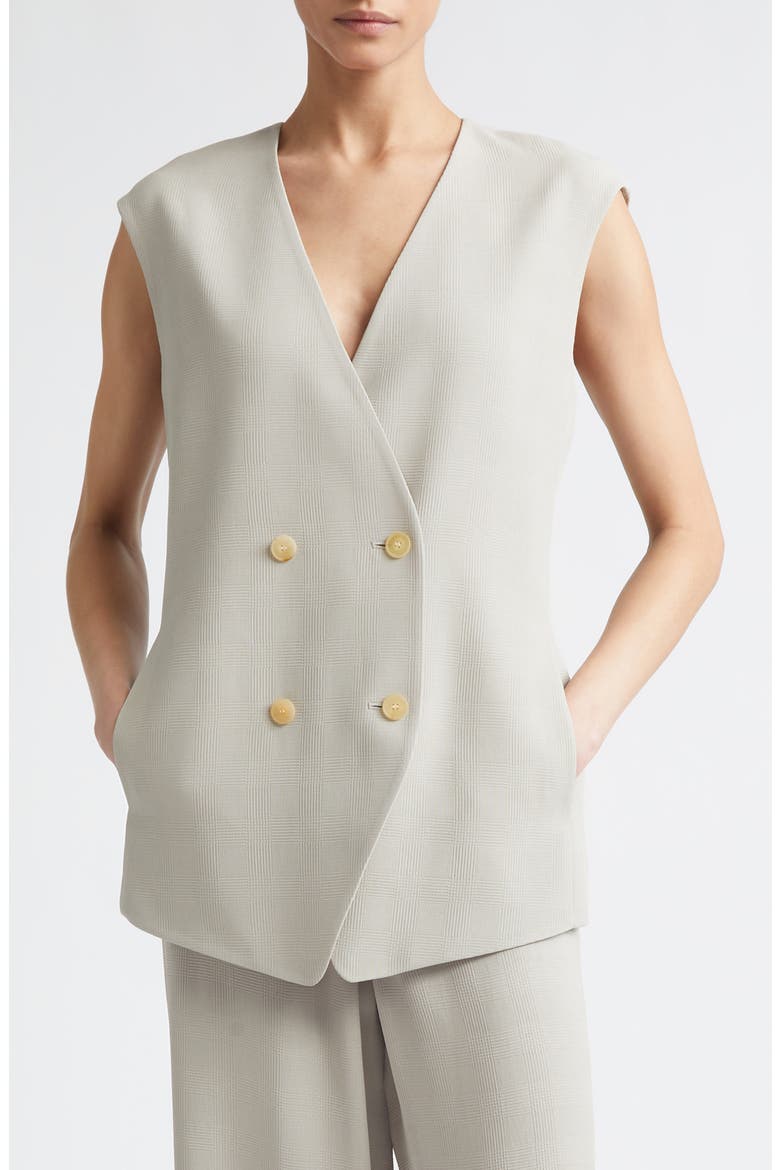 Grid Plaid Crepe Double Breasted Vest, Main, color, CEMENT