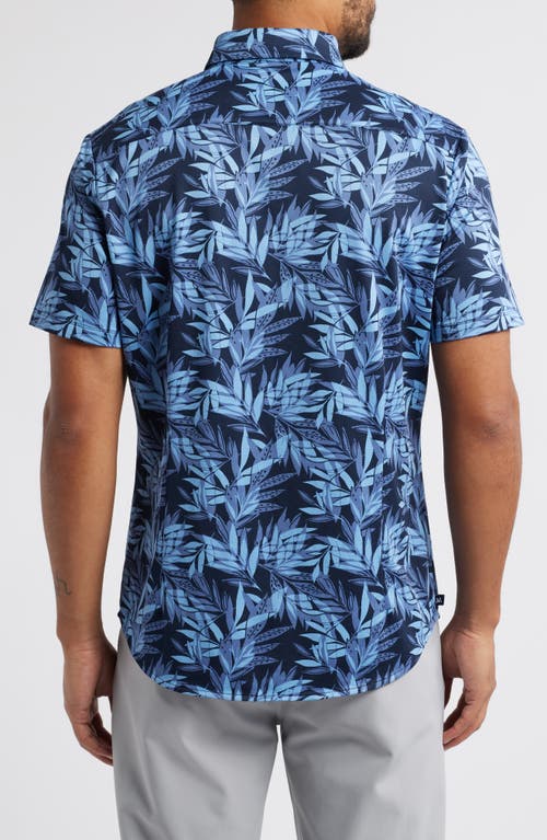 Mizzen + Main Mizzen+main Halyard Trim Fit Tropical Print Short Sleeve Performance Button-up Shirt In Navy Tropical