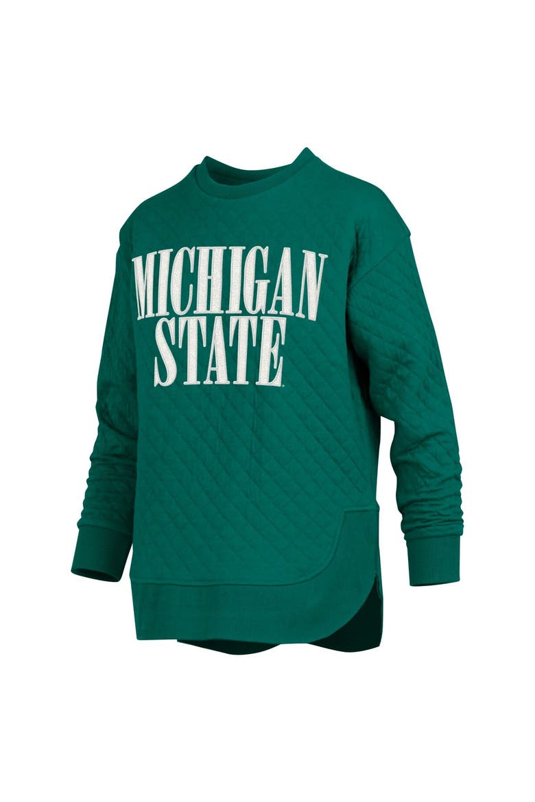 Women's Pressbox Green Michigan State Spartans Quilted Long Sleeve Pullover Sweatshirt, Alternate, color, Green