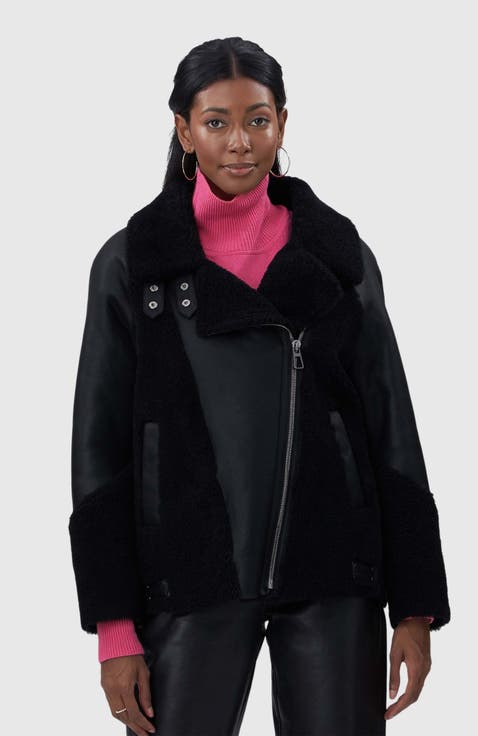 Genuine Shearling Zip Moto Jacket