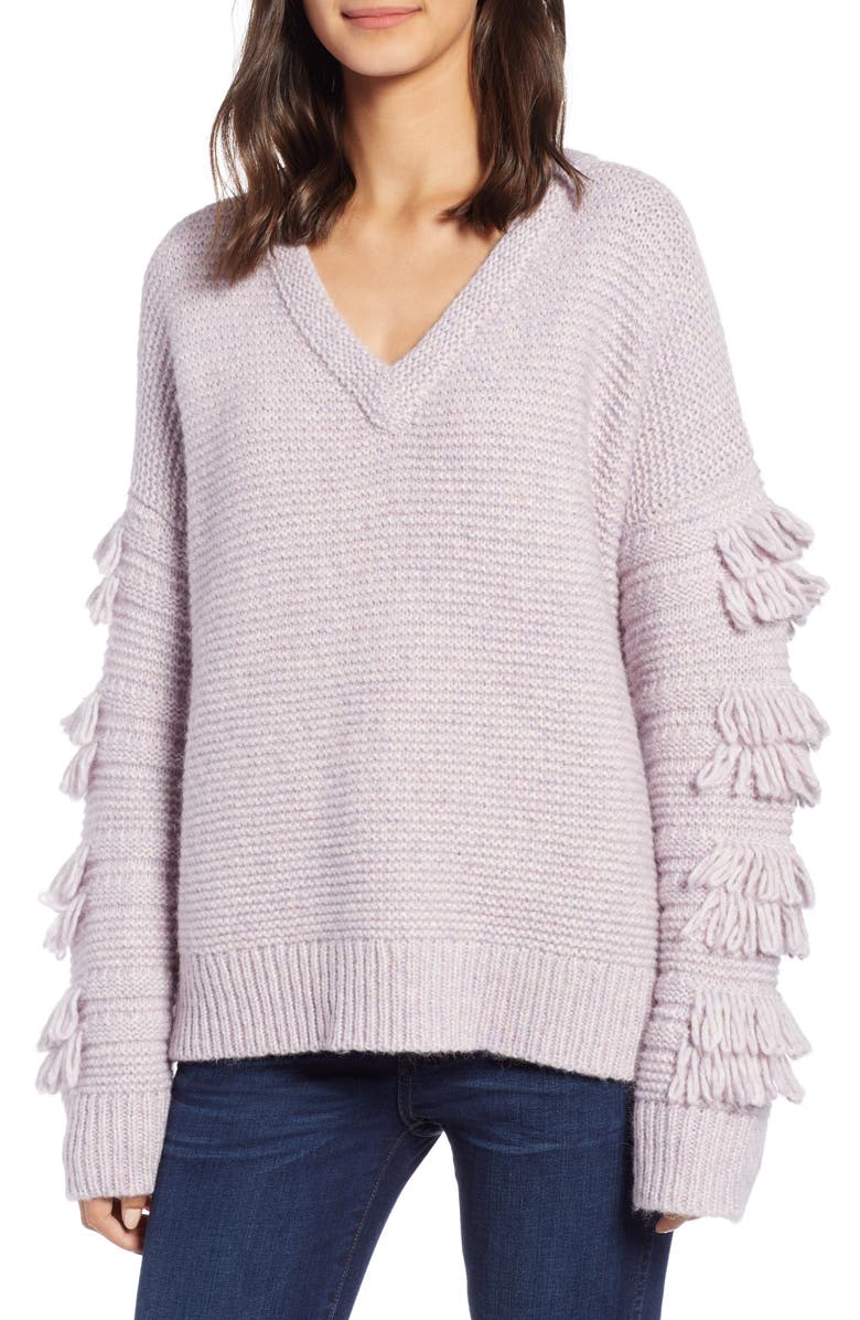 Madewell Fringe Sleeve Pullover Sweater, Main, color,