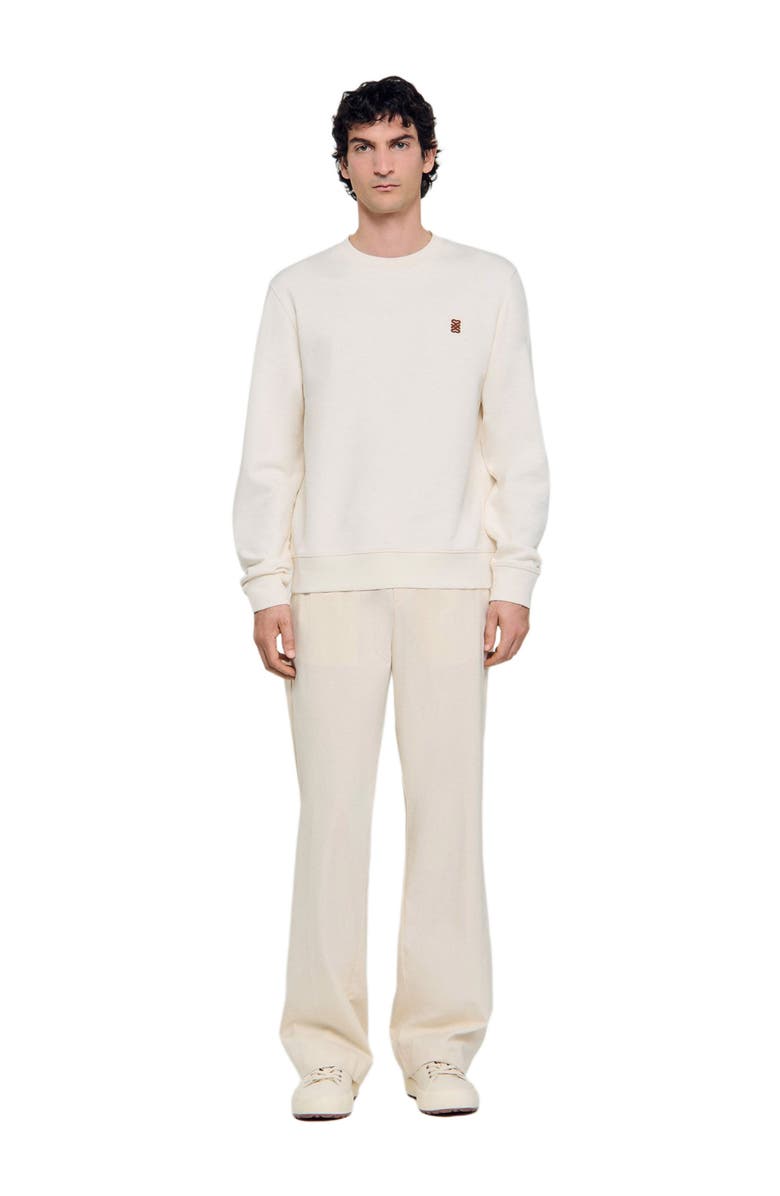 SANDRO Oversized sweatshirt with leather patch, Alternate, color, Butter Cream