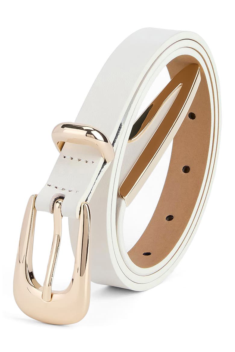 Liquid Metal Western Buckle Belt, Alternate, color, VANILLA