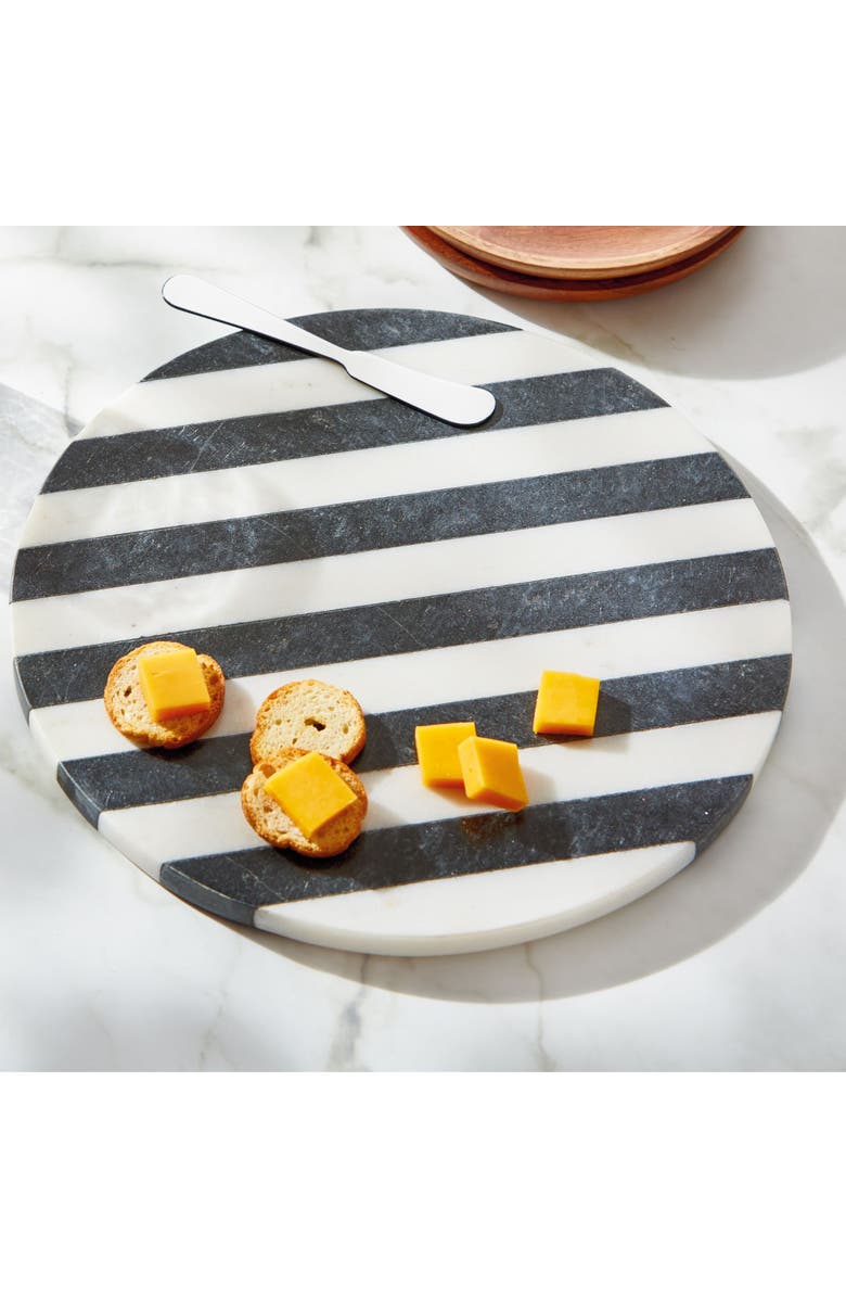 tag Striped Round Marble Board Black Multi Marble Everyday, Alternate, color, Black