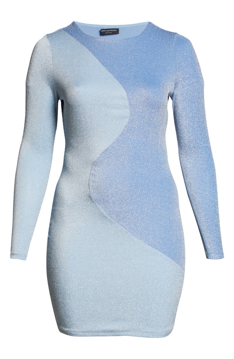 Naked Wardrobe Metallic Wavy Seam Long Sleeve Minidress, Alternate, color,