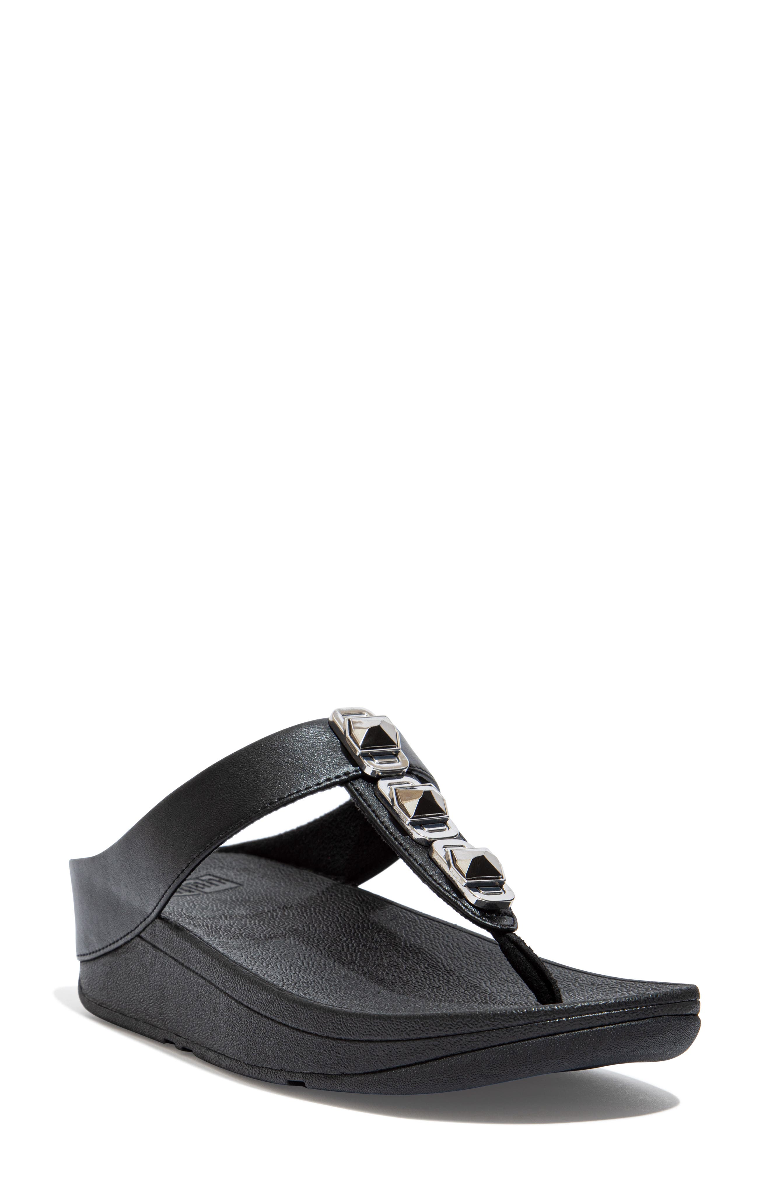 FitFlop Fino Crystal Wedge Flip Flop Sandal, Main, color, All Black