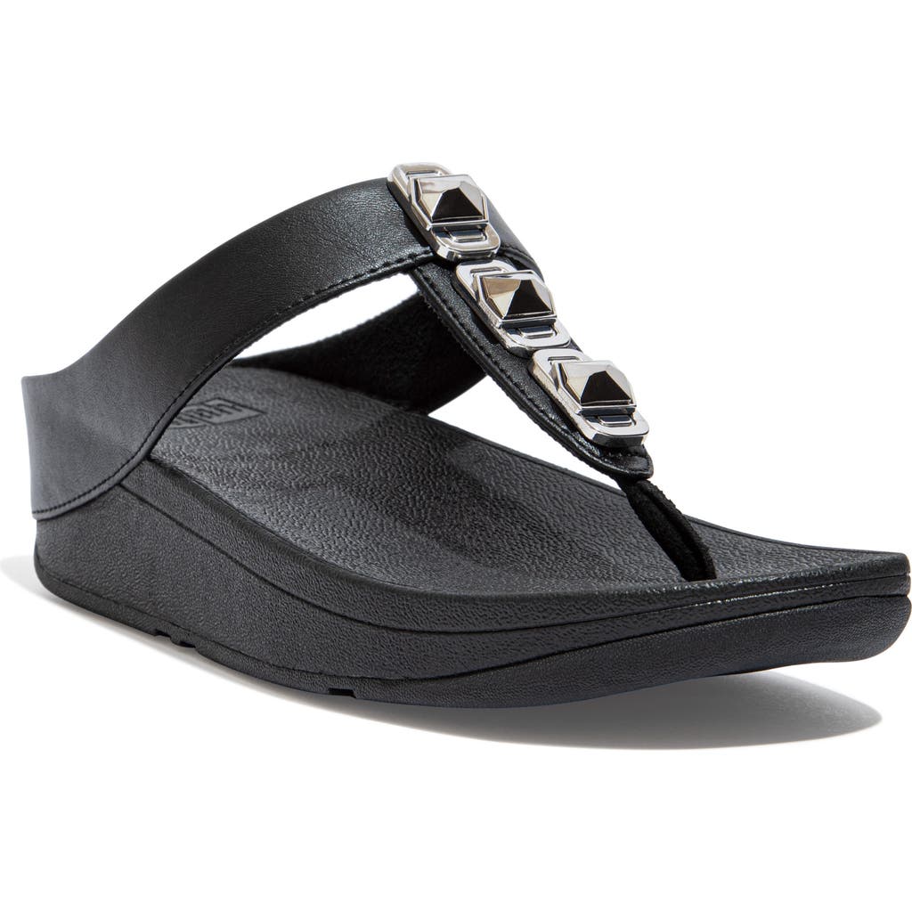 Fitflop Fino Crystal Wedge Flip Flop Sandal In Black