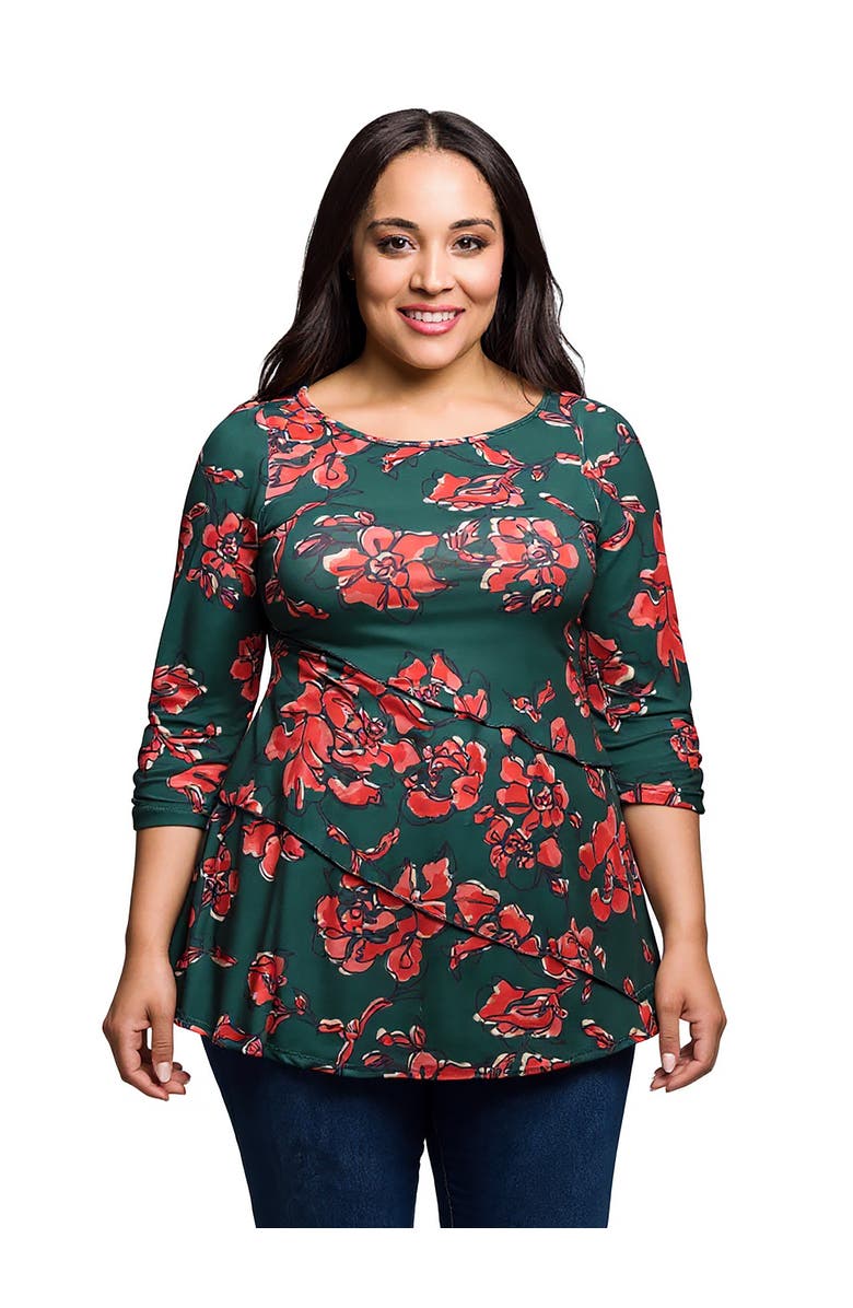 24seven Comfort Apparel Curvy Essential Three Quarter Sleeve Tunic Top, Main, color, Orange Multi