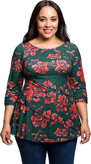24seven Comfort Apparel Curvy Essential Three Quarter Sleeve Tunic Top