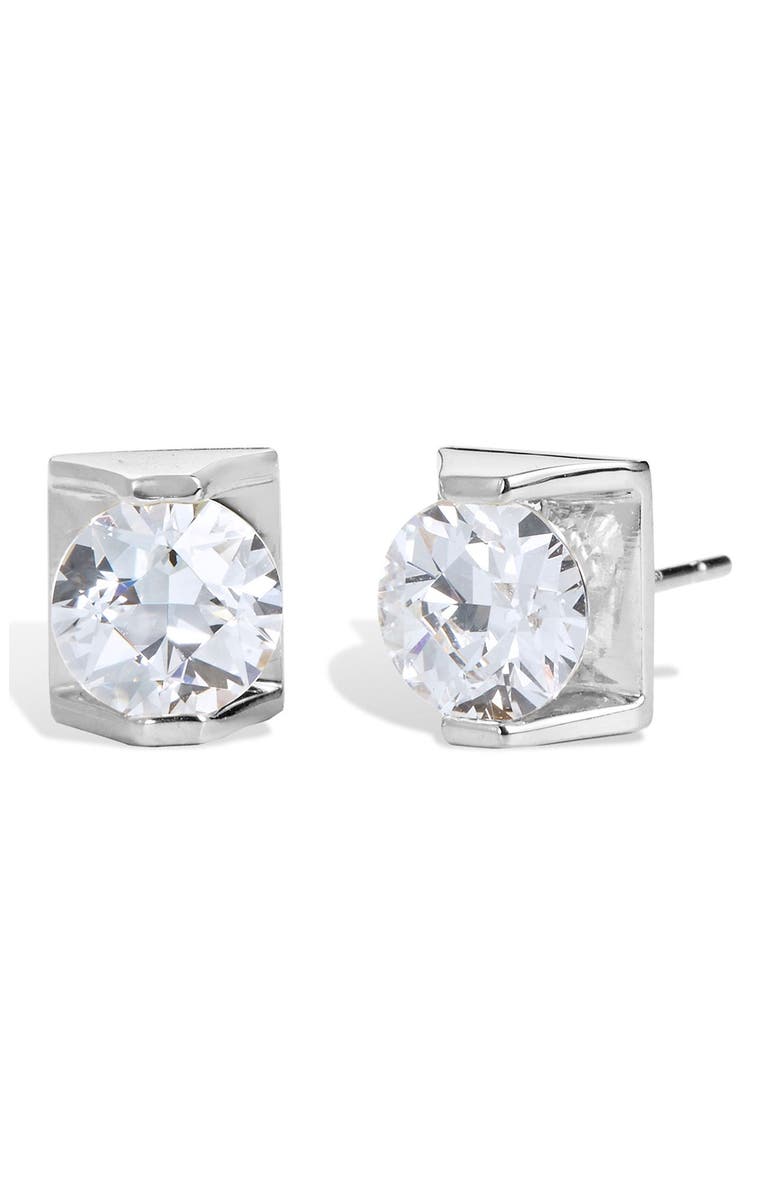 SAVVY CIE JEWELS Platinum Plated Tycoon Cubic Zirconia Stud Earrings, Main, color,