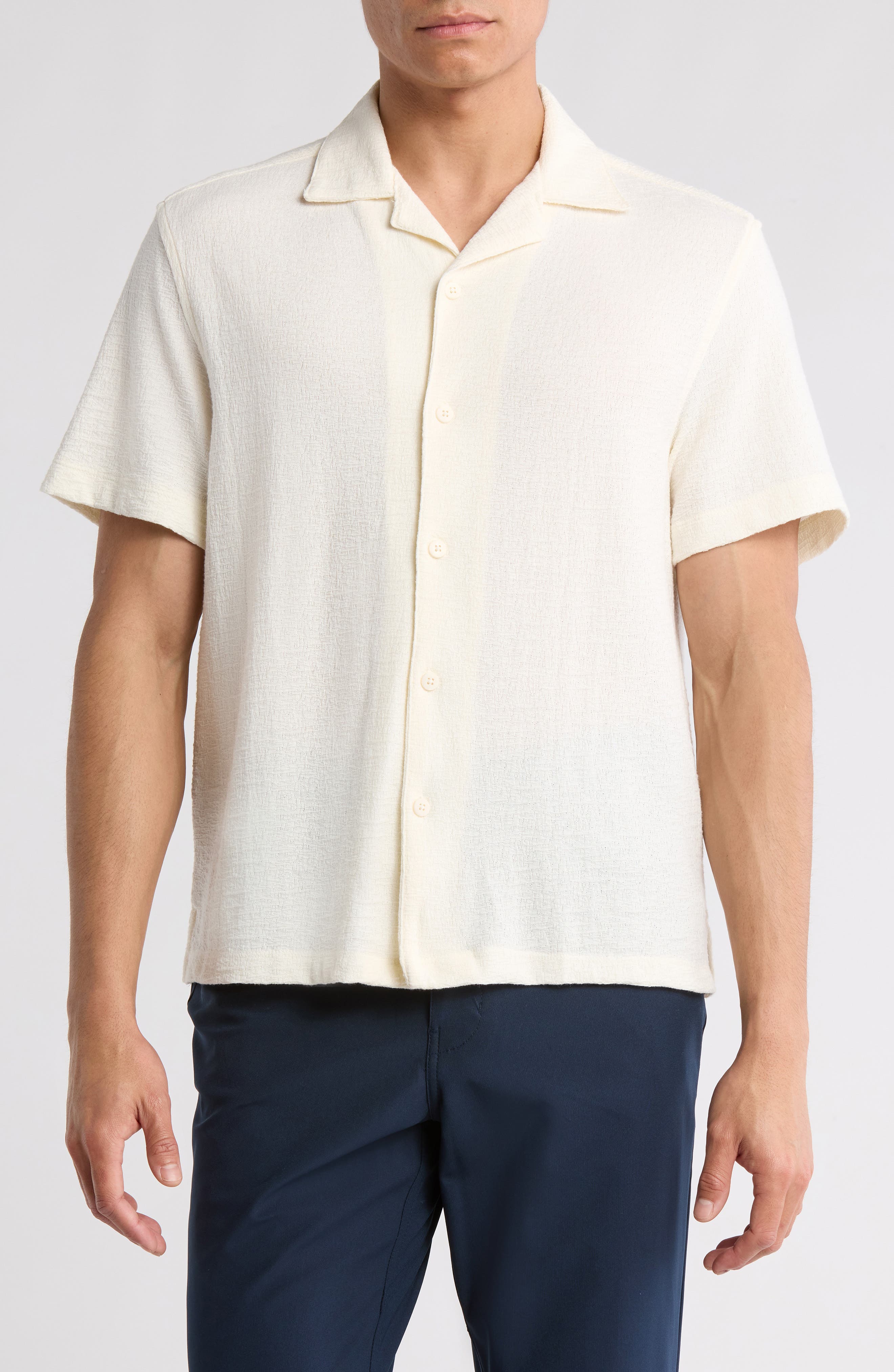 DENIM AND FLOWER Relaxed Fit Textured Camp Shirt