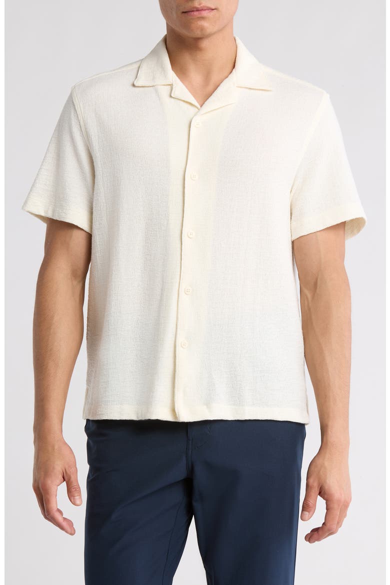 Relaxed Fit Textured Camp Shirt, Main, color, CREAM