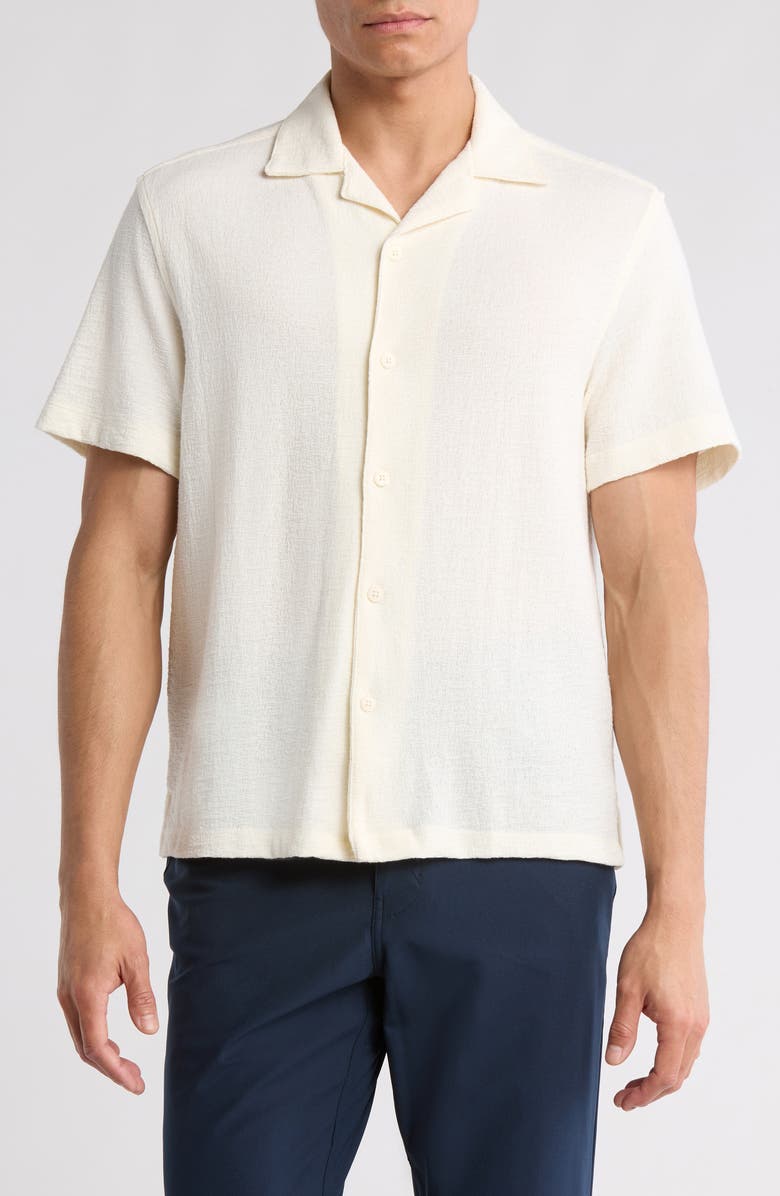 DENIM AND FLOWER Relaxed Fit Textured Camp Shirt, Main, color, Cream
