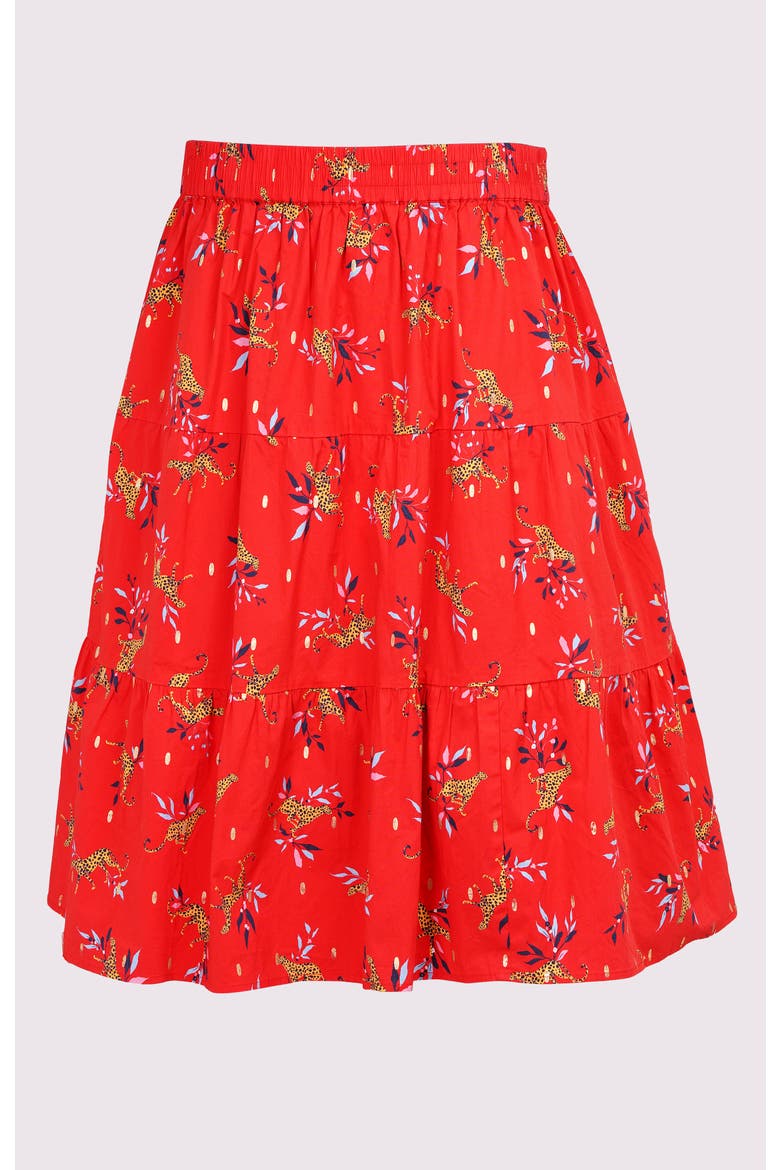 Evelyn Tiered Midi Skirt, Alternate, color, Lucky Cheetah Poppy Red