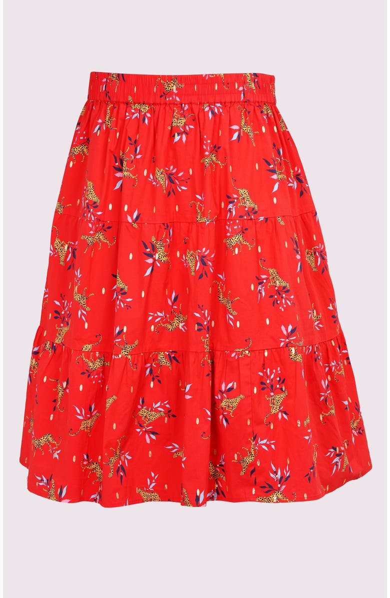 Leota Evelyn Tiered Midi Skirt, Alternate, color, Lucky Cheetah Poppy Red