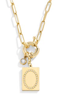 Mint & Lily Pave Initial Pendant with Paperclip Chain Necklace