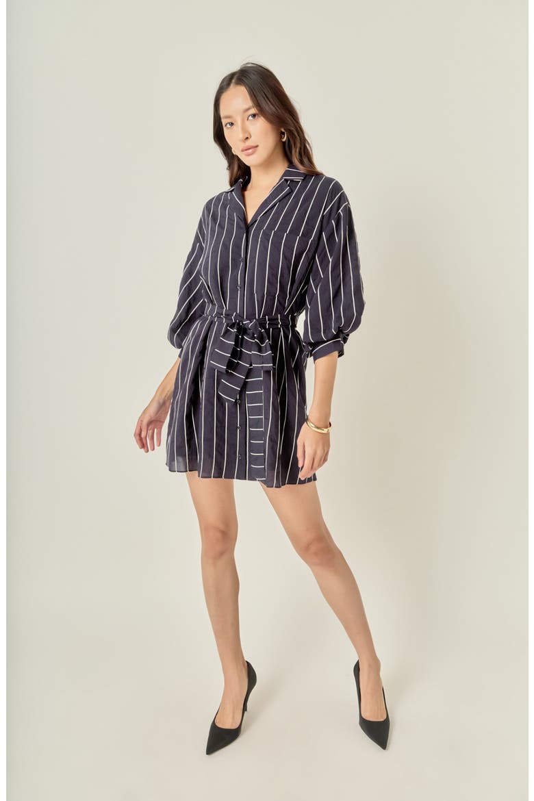 Striped Tie Waist Mini Shirtdress, Alternate, color, NAVY/ WHITE