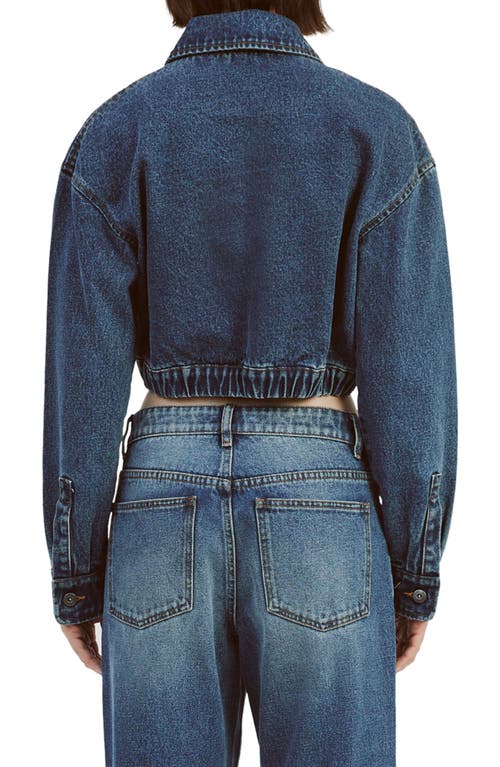 Bardot Crop Denim Bomber Jacket In Washed Indigo